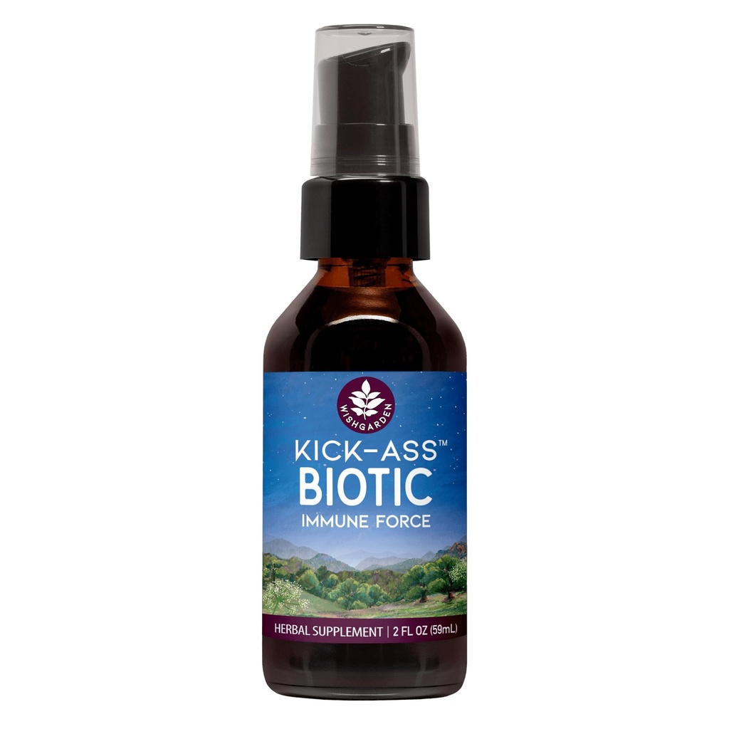 WishGarden Herbs Kick-Ass Biotic Immune Hero - Usnea Lichen, Hop, Echinacea & Goldenseal와 식물 기반 초본 생물 공식, 건강한 면역, 호흡 및 림프 시스템 기능, 2oz