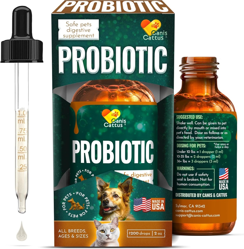 Canis&Cattus Probiotics for Cats – 가스, Bloating, Diarrhea & Upset Stomach를 위한 소화 효소를 가진 액체 고양이 프로바이오틱스 – Easy-Mix Drops – 2개 oz