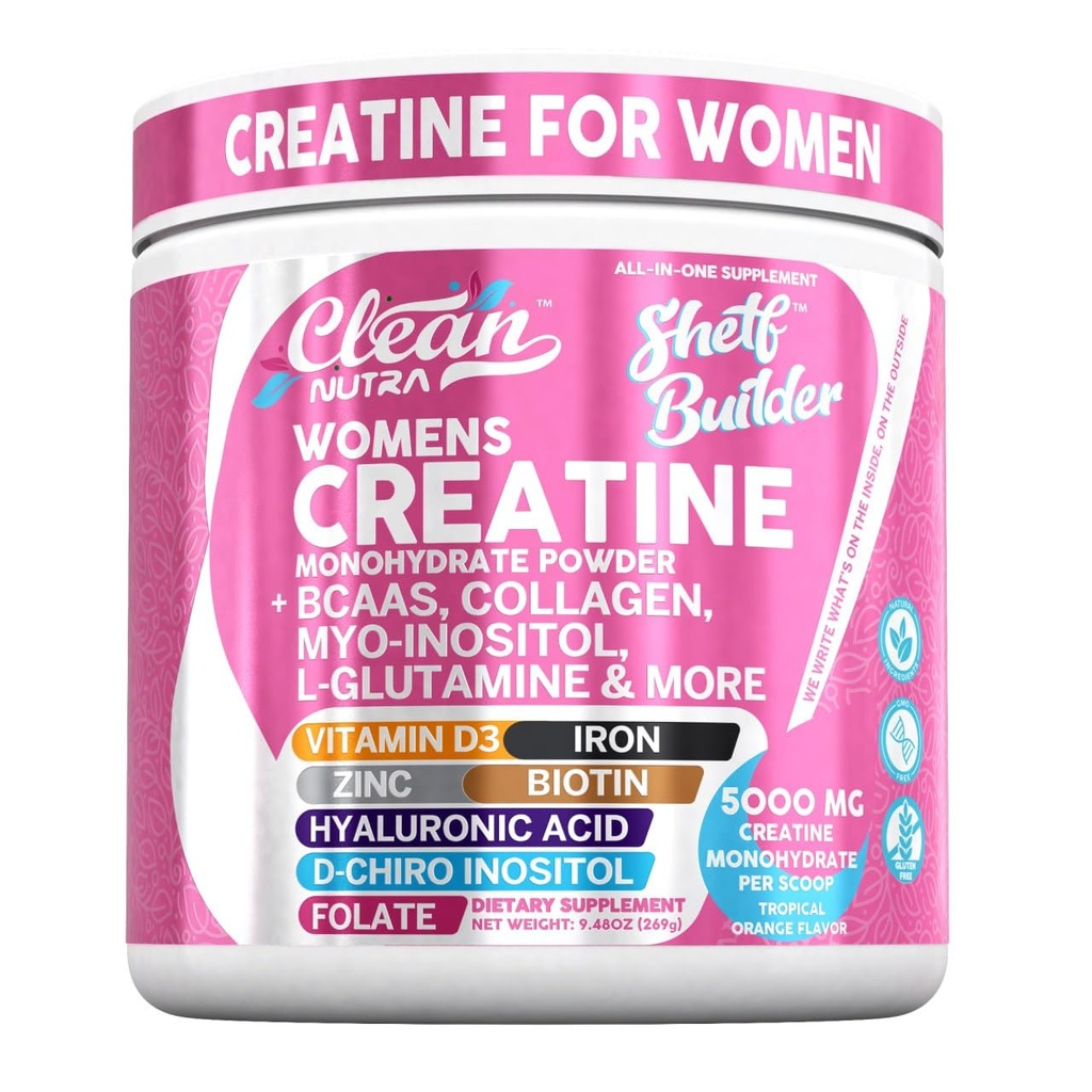 여성용 크레아틴 | 크레아틴 Monohydrate + BCAA 분말 Myo-Inositol 교원질 Biotin Hyaluronic 산 Folate L 글루타민 비타민 D3 철 아연 D-Chiro-Maca Digestion 선반 건축업자 청결한 Nutra