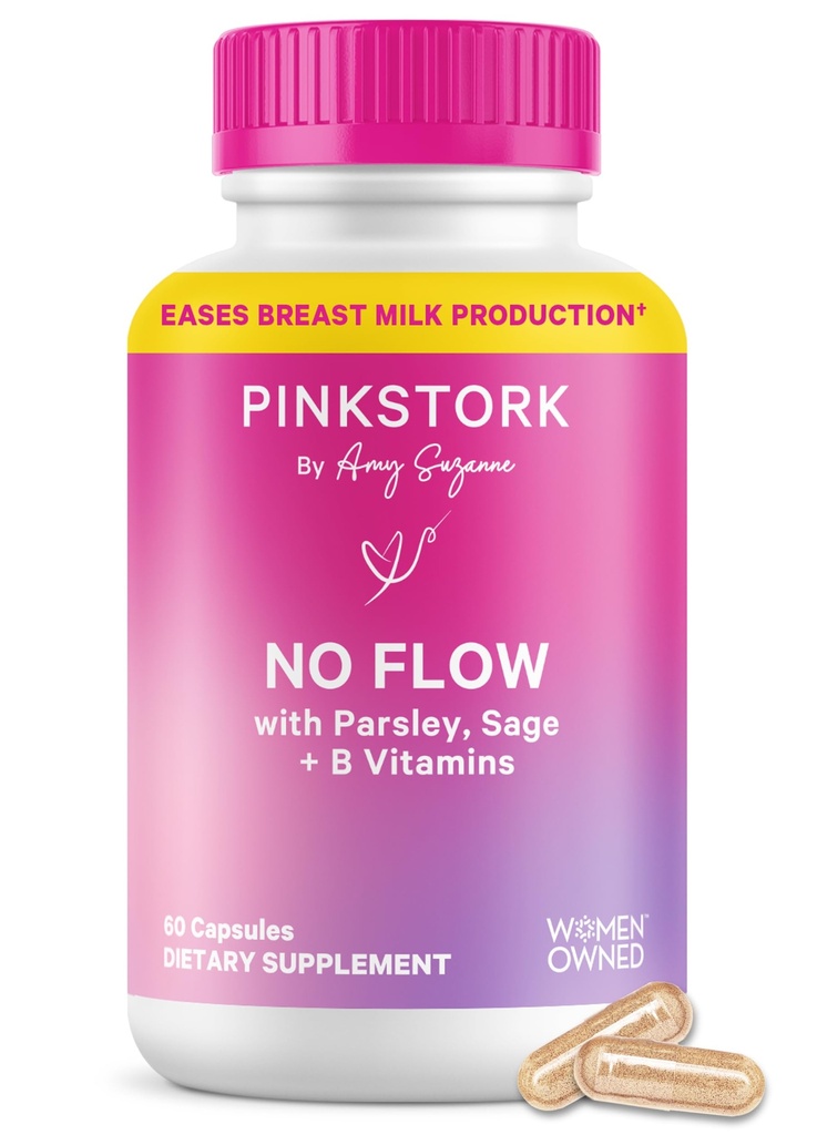 핑크 Stork 없음 유량 : Sage, Parsley 및 B 비타민, Breastfeeding 및 Decrease 우유 생산, 60 캡슐을 중지하는 여성을위한 Postpartum Essentials와 함께 모유 수유 공급을 건조