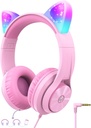Cat Ear를 가진 iClever 아이 헤드폰은, 안전한 양 Limite, FunShare, Foldable, 학교/iPad/Tablet/Travel, Meow Donut-Pink를 위한 아이를 위한 헤드폰을 지도했습니다