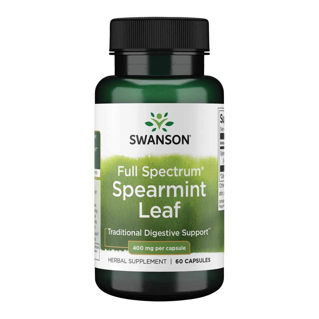 Swanson Spearmint 잎 (Mentha Spicata) - 전체 스펙트럼 초본 보충 소화 건강 및 밀드 Stomach 문제 - 천연 공식 지원 건강 및 웰빙 - (60 캡슐, 400mg 각각)