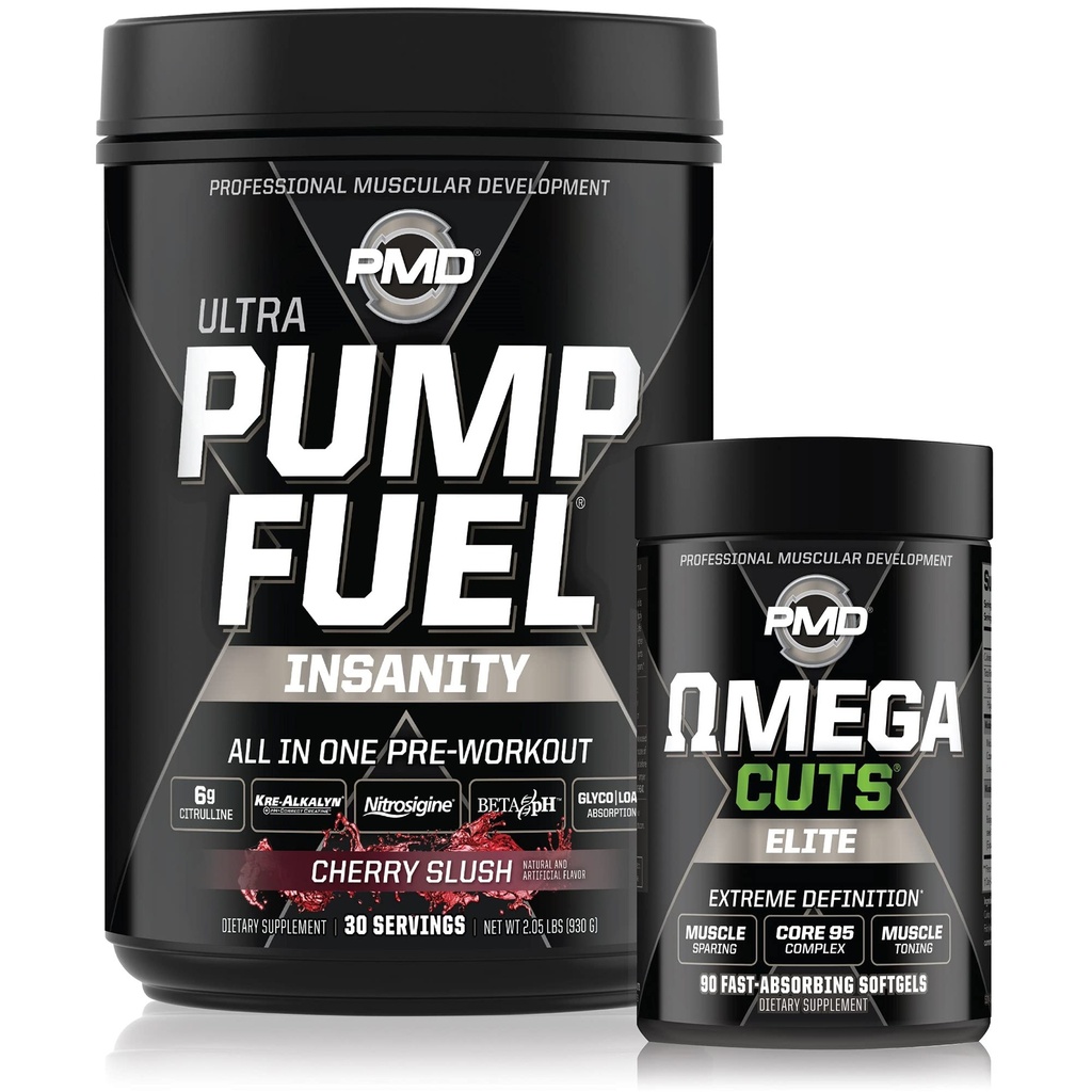 PMD Sports Ultra Pump Fuel Insanity - Pre Workout - Cherry Slush (30 서빙) Sports Omega Cuts Elite Thermogenic Fat Burner (90 Softgels)