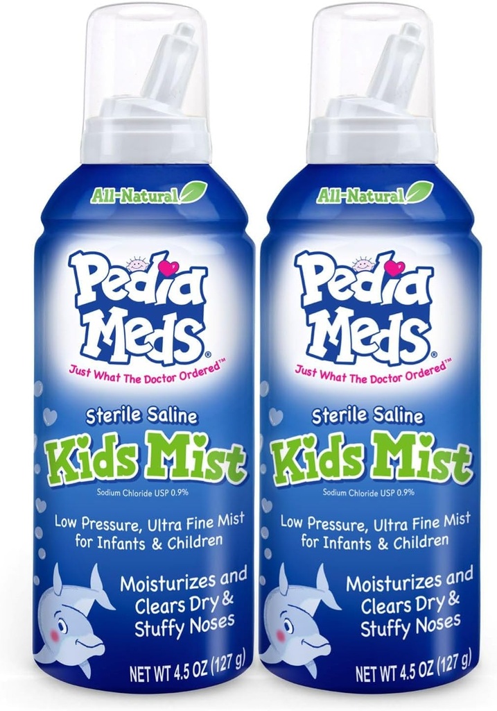 Sterile Saline Kids Nasal Spray, Ultra Fine Mist, Instantly Moisturizes and Relieves Nasal Congestion, Newborns and Up, 4.5 Oz (2 팩), 미국에서 만든