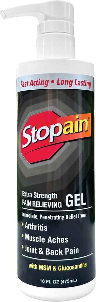 Stopain Pain Relief Gel 16oz, USA Made, Max Strength Fast Acting with Menthol, MSM, 관절 통증, 허리 통증, 관절염, 무릎, 목 통증, HSA FSA 승인 OTC 화제 진통 제품