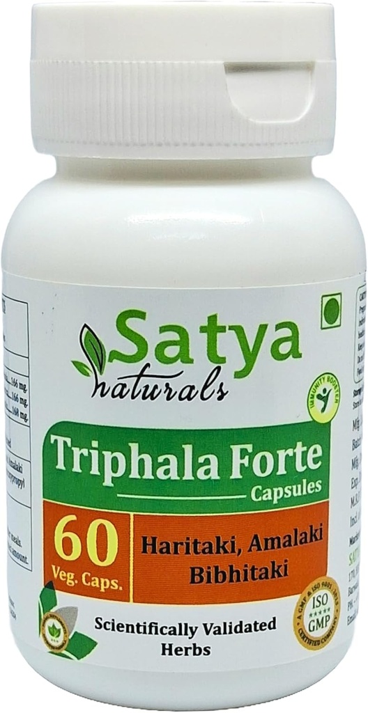 Triphala Forte 캡슐 500 mg. 60 Veg. 캡슐 | 아마라키, 하리타키, Bibhitaki 추출물 캡슐 남성과 여성|Ayurvedic Herbal Supplement/Remedies | 10:1 Forte (1 병 60 캡슐)