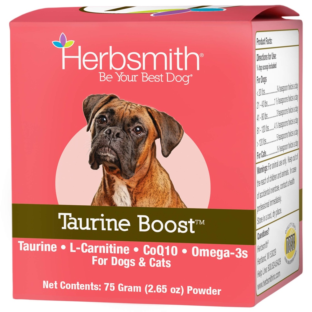 Herbsmith Taurine Boost - 개와 고양이를위한 심장 및 심장 지원 - 개와 고양이 심장 건강을위한 타우린 보충 - CoQ10, 타우린과 L-Carnitine - 75g