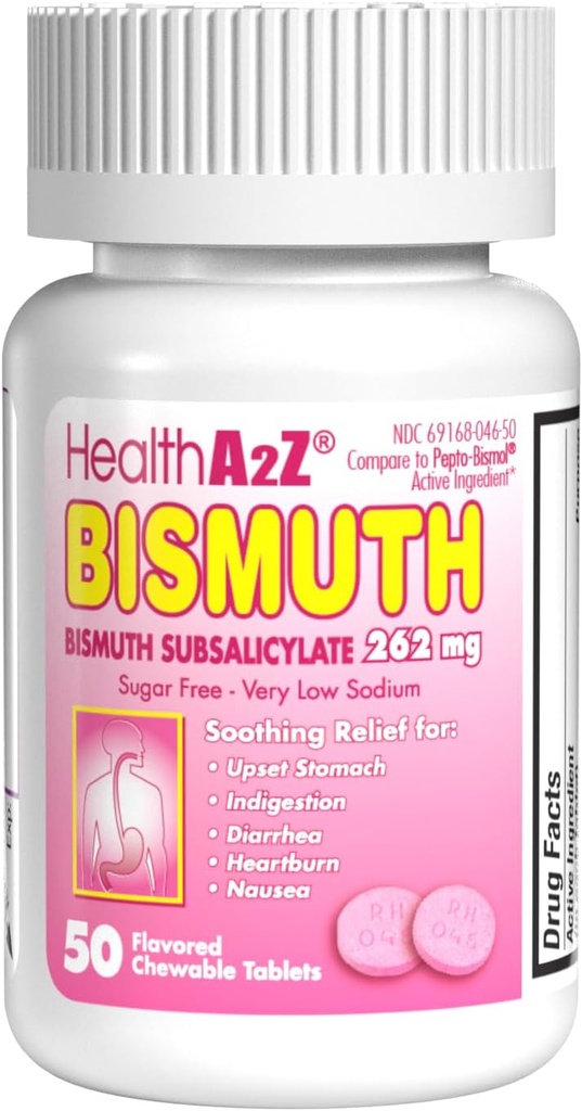 건강A2Z® Bismuth | Bismuth Subsalicylate 262mg | 멀티 스톰 릴리프 | (50 개)