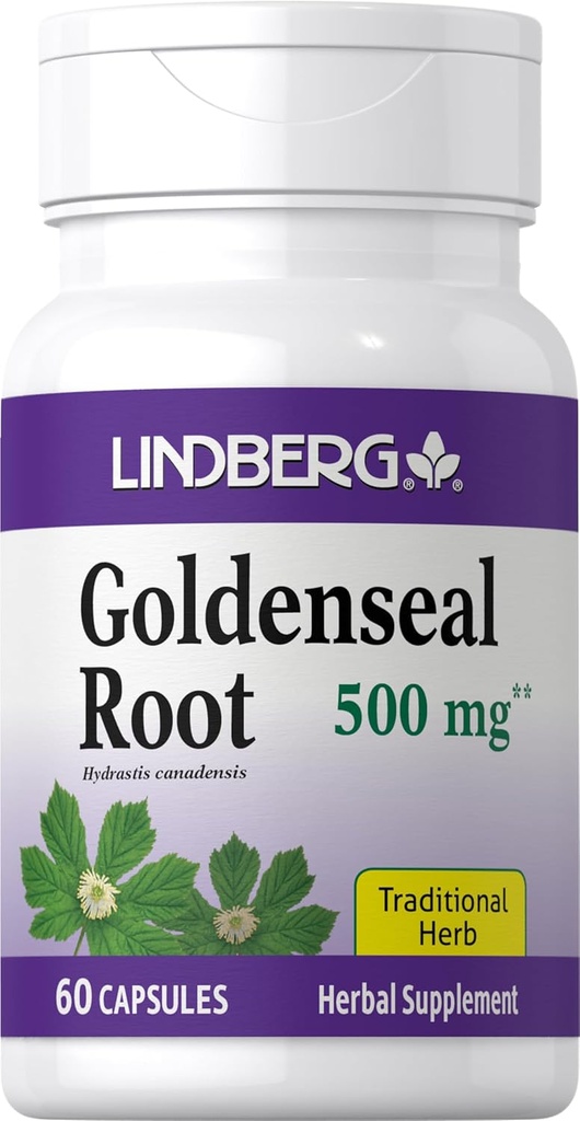 Lindberg Goldenseal 뿌리 캡슐 | 500mg | 60 캡슐 | 전통 허브 | 추출물 보충교재 | Non-GMO, 글루텐 무료