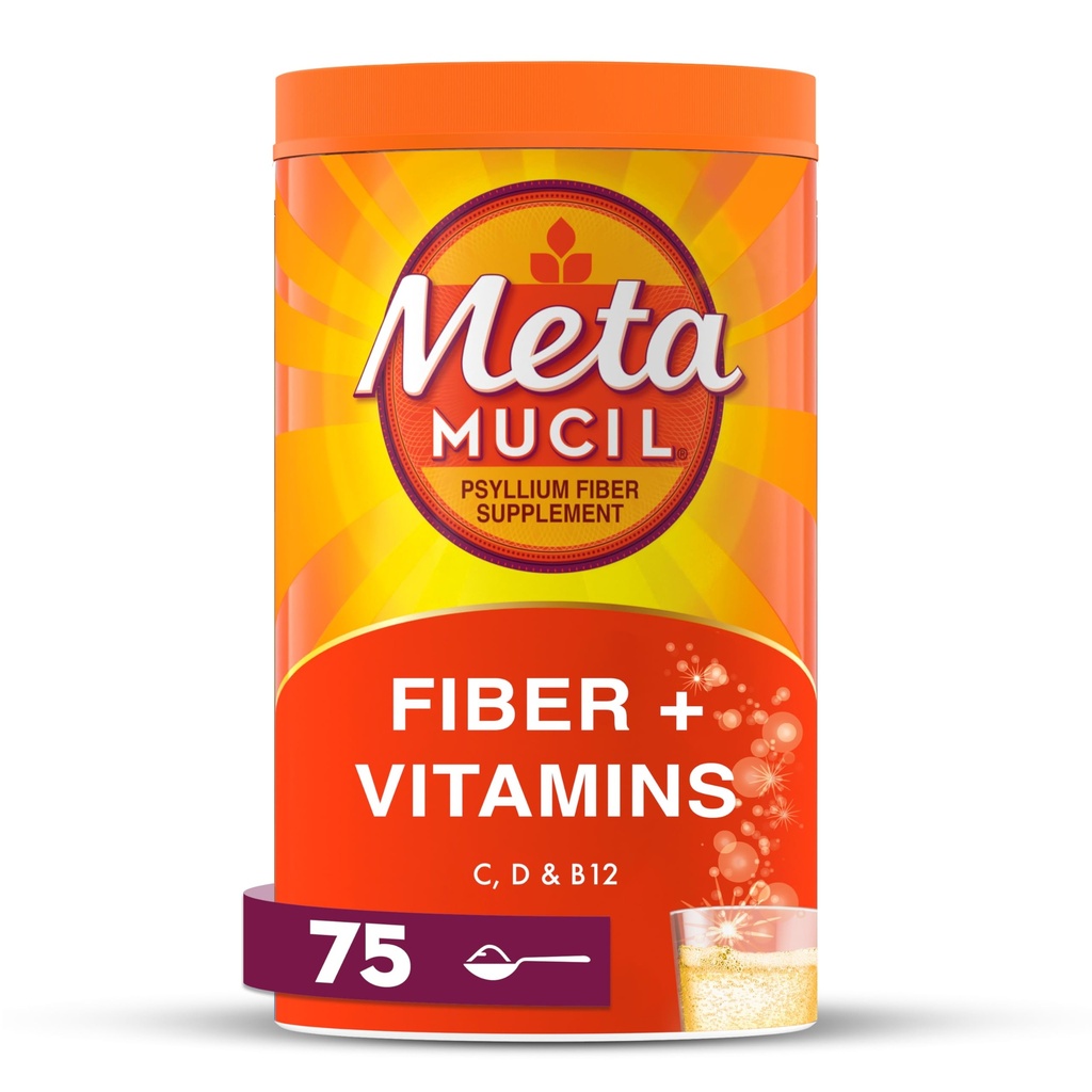 Metamucil, Metamucil 4-in-1 섬유 + 비타민 C D & B12 Fizzy 섬유 보충교재 분말 - 감귤류, 24.9 Ounce