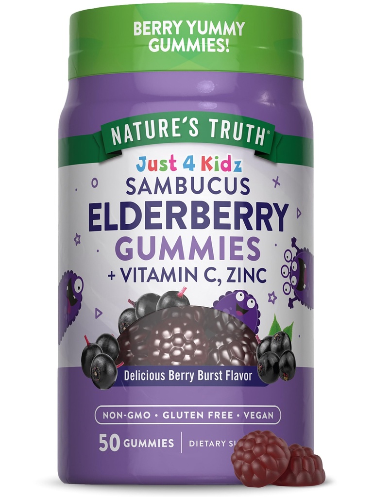Nature's Truth Kids Elderberry Gummies | 50 개 | 아연 및 비타민 C | 비건, 비 GMO 및 글루텐 무료 보충