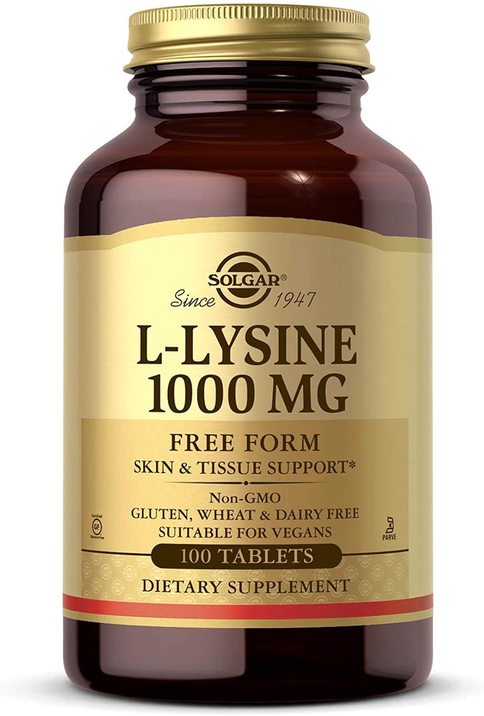 Solgar L-Lysine 1000 mg, 100 정제 - 향상된 흡수 및 Assimilation - 피부와 입술의 무결성을 촉진 - 교원질 지원 - 아미노산 - 비 GMO, Vegan, 글루텐 무료 - 100 서빙