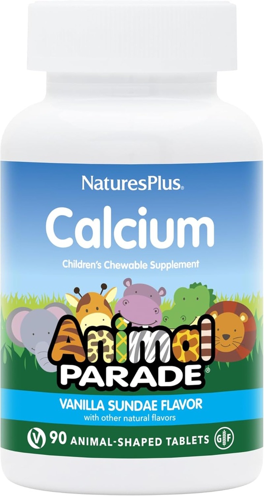 NaturesPlus 동물 퍼레이드 칼슘, 바닐라 선대 맛 - 90 동물 쉐이 퍼블릿 - 2 팩 - 건강한 뼈를 촉진 - Vegan, 글루텐 무료 - 180 총 봉사
