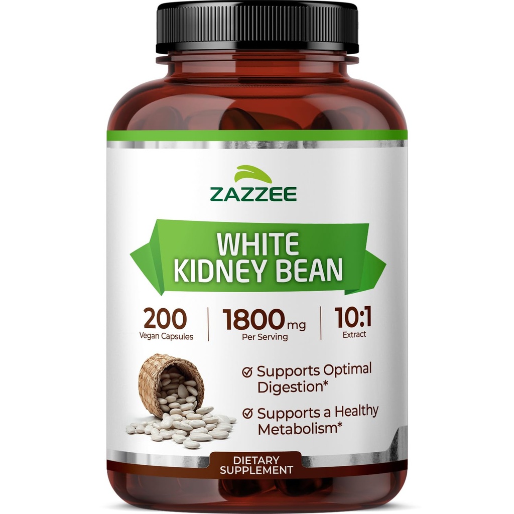Zazzee 백색 Kidney 콩 10:1 추출물, 서빙 당 1800 mg, 200 Vegan 캡슐, 2 달 이상 공급, 표준화, 집중된 10X 추출물, 100% 채식주의자, 모든 자연 및 비 GMO, 미국에서 만드는
