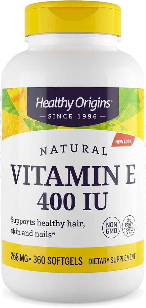 건강한 근원 비타민 E 400 IU (자연, 비 GMO, 글루텐 자유로운, 피부 지원, 심장 혈관 지원), 360 Softgels