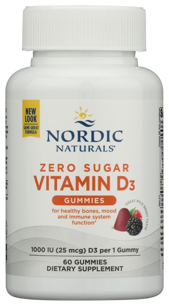 북유럽 자연 제 설탕 비타민 D3 Gummies, 야생 Berry - 60 Gummies - 1000 IU 비타민 D3 - 훌륭한 맛 - 건강한 뼈, 무드 & 면역 체계 기능 - Non-GMO - 60 서빙