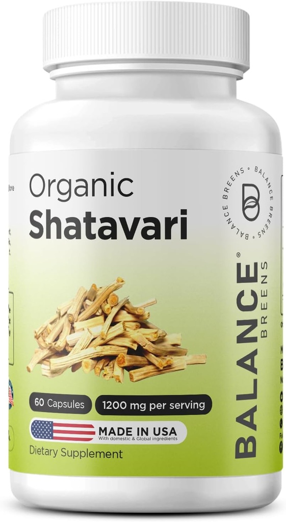 유기 Shatavari 1200mg, 60 캡슐 - Lactation Support Vitamins, 여성을위한 Hormonal Balance, Asparagus Racemosus Root