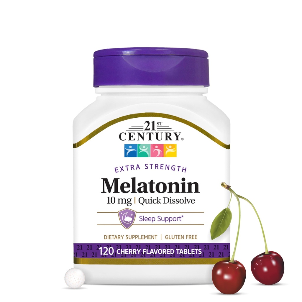 21 세기 Melatonin 10mg 여분 힘, 120의 조사, 성인을 위한 빠른 녹슬지 않는 잠 원조는, Relaxation와 Restful 잠, 비 Habit 형성, 글루텐 자유로운, 체리 풍미를 승진시킵니다