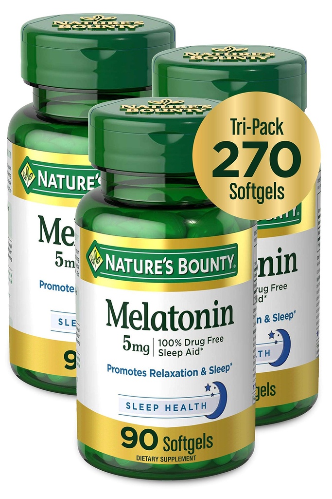 자연의 현상 Melatonin 100 % 약물 무료 수면 보조, 다이어트 보충, Relaxation 및 수면 건강 증진, 5 mg, 90 카운트, 3 팩