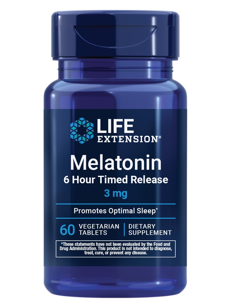 생활 연장 Melatonin 6 시간 시기를 정하는 방출, 3 mg의 최선 수면 지원, 건강한 circadian Rhythms, 세포 방어, 글루텐 자유로운, 비 GMO, 채식주의자, 60의 정제를 위한 장시간 방출 공식