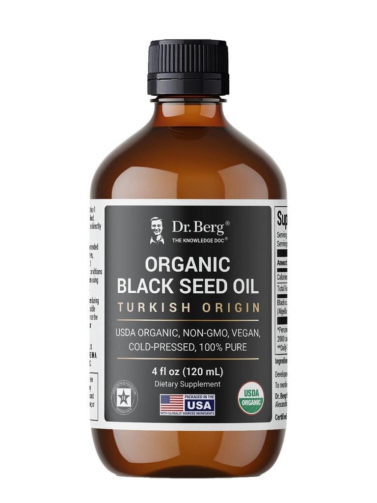 Dr. Berg Black Seed Oil Organic Cold Pressed – 순수한 Nigella Sativa Black Cumin Oil – USDA Organic, Halal, Vegan – 모발, 피부, 면역 지원 – Unrefined Liquid – 4 oz Glass Bottle