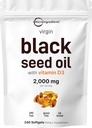 마이크로 성분 비타민 D3 1000 IU, 240 Softgel를 가진 까만씨 기름 | 봉사 당 2,000 mg 까만씨 기름 | Nigella Sativa 기름 | 2-in-1 Unrefined씨 기름 공식 | Non-GMO, cGMP 제조