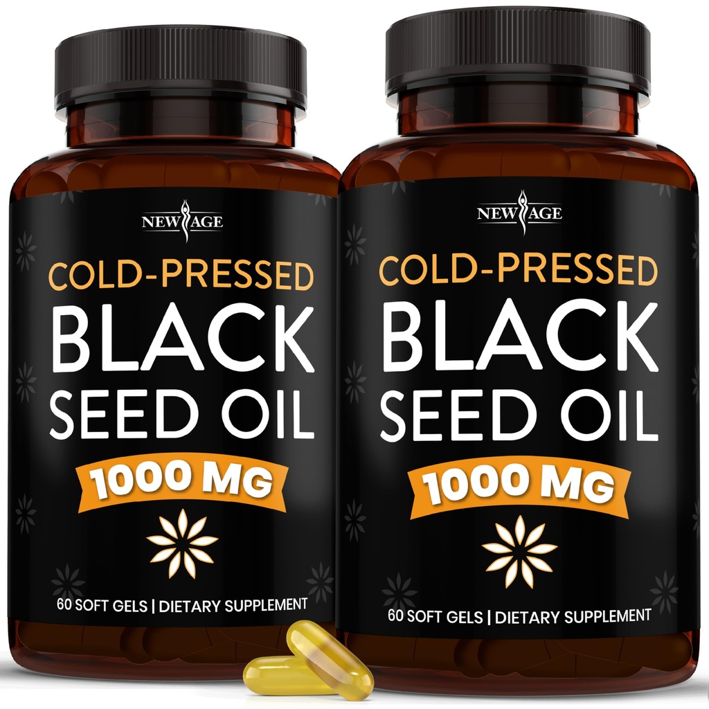 NEW AGE Black Seed Oil Softgel 캡슐 - 프리미엄 Cold-Pressed Nigella Sativa Producing Pure Black Cumin Seed Oil - 비 GMO 및 채식주의자 (120 Softgels)
