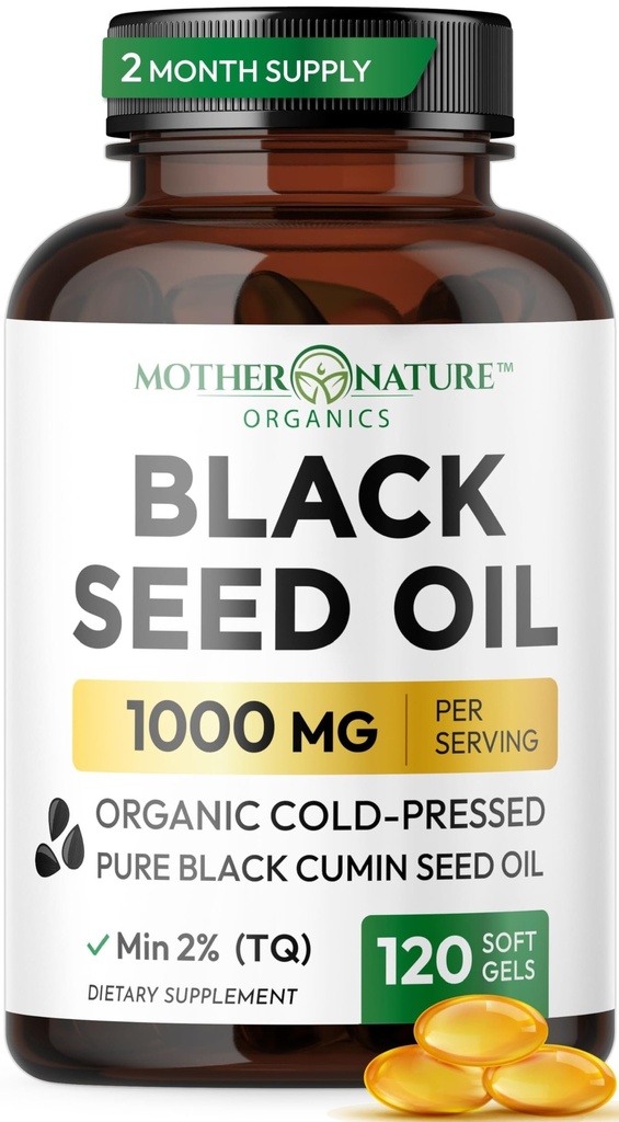 까만씨 기름 캡슐 1000mg의 유기 냉각에 의하여 눌러지는 까만 Cumin, 높은 TQ, Immune & 합동 지원, 120 조사 (2 달 공급)