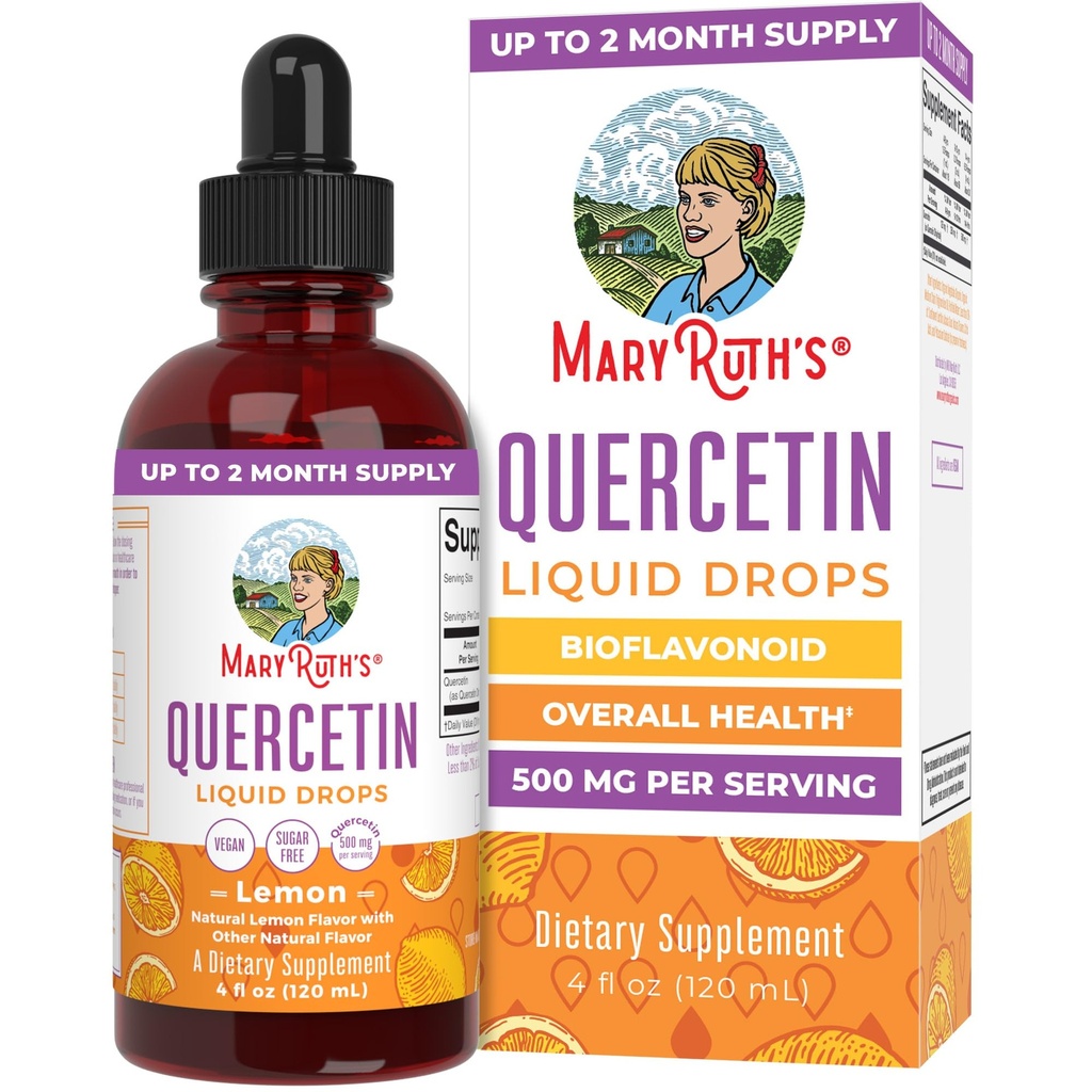 MaryRuth Organics Quercetin Liquid Drops | Sugar Free | 성인용 500mg 18 이상 | 성인용 심혈관 건강 | 바이오플라보노이드 | Vegan | Non-GMO | 글루텐 프리 | 4 Fl Oz
