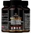 Ashwagandha, Ginseng, Tribulus, Ginkgo 및 Black Pepper와 함께 Himalayan Shilajit 캡슐 - 매일 웰빙 및 활력을위한 글루텐 프리 식물 혼합 - 60 캡슐