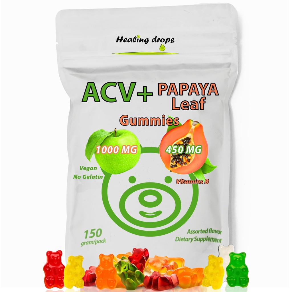 ACV Gummies & Papaya 잎 추출물 Gummies - 프리미엄 유력한 Apple Cider Vinegar 보충 - Iodine 주입 & 비타민 B6 B12 - 플루트 머리 피부 & 심장 친절한 (1, 일정한)
