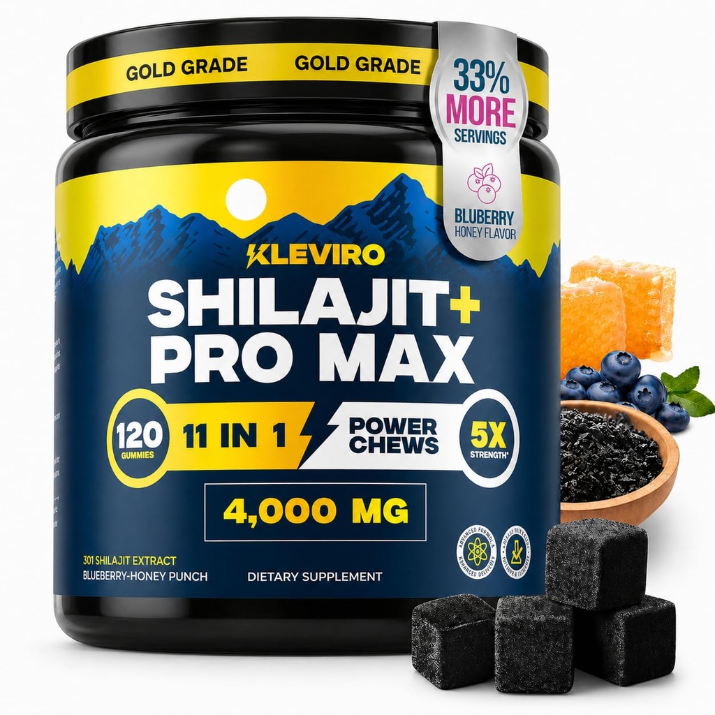 KLEVIRO 30:1 남성용 Shilajit Gummies | 78% Fulvic 산 | Ashwagandha, Tongkat Ali, Manuka Honey, Rhodiola, Lion's Mane | 추가 설탕 | GMP 인증 및 실험실 테스트
