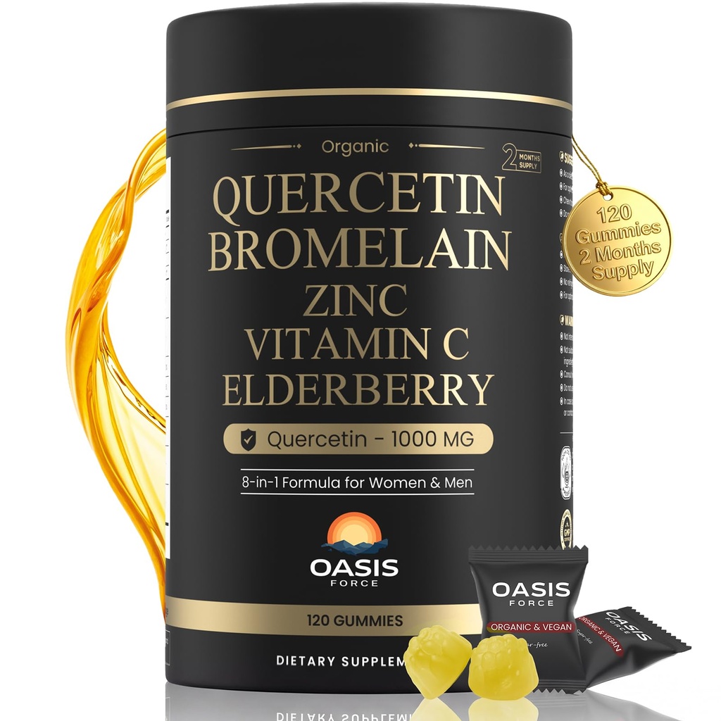 Bromelain Gummies 1000mg, 아연 & 비타민 C, Elderberry, Seasonal Wellness & Immune Support, Vegan, Sugar Free, 120 Gummies를 가진 8에서 1 Quercetin