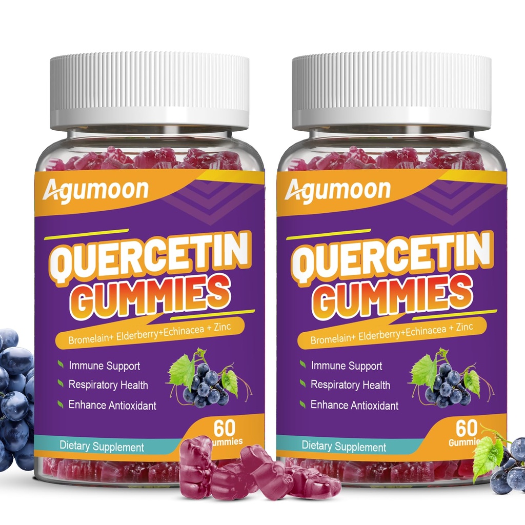 2 팩 Quercetin Gummies, Bromelain 아연 Elderberry, Immune 및 산화 방지제 지원, 성인 & 아이를 위한 Vegan Gummies, 120 조사를 가진 1000mg Quercetin