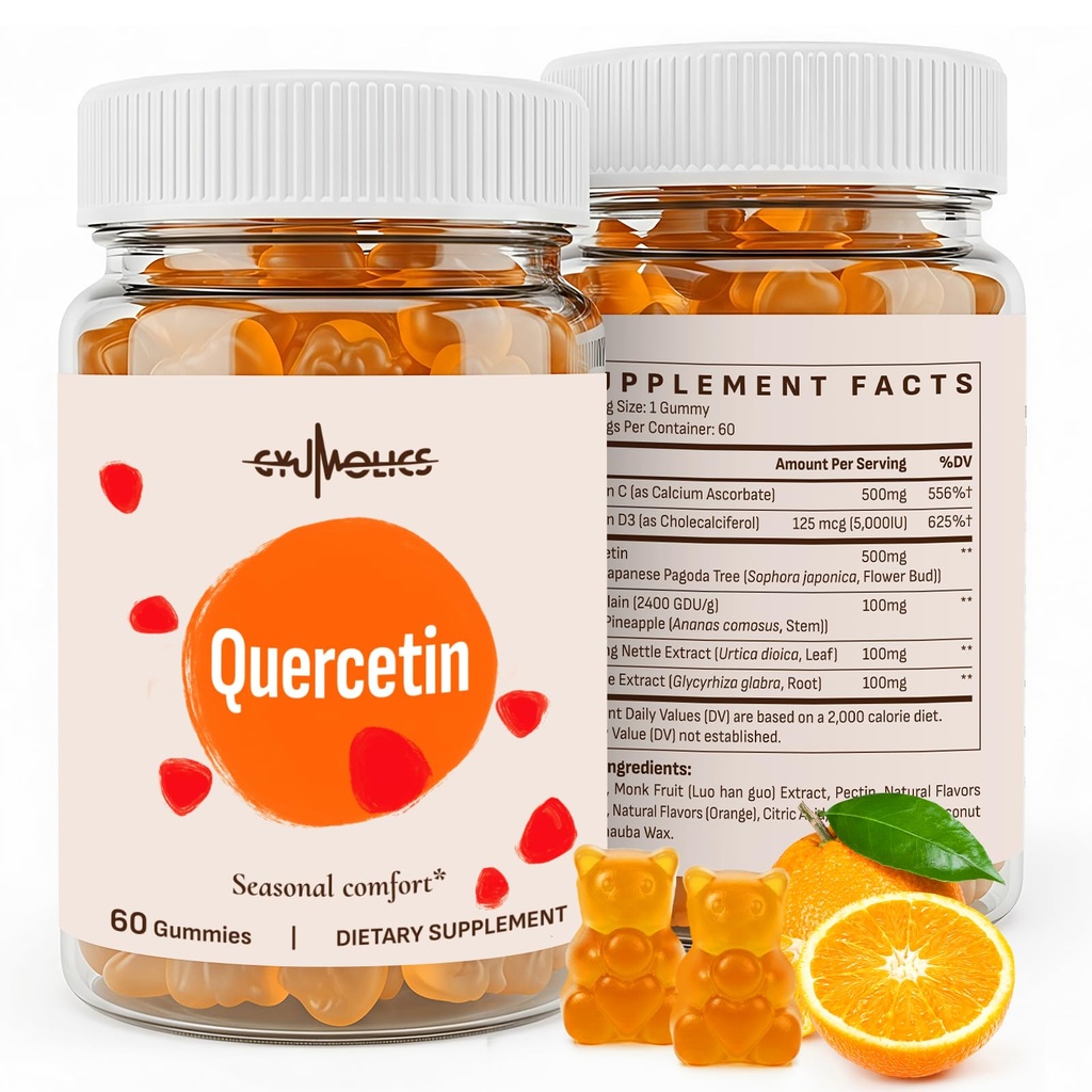 아이들을위한 Quercetin 500mg Gummies - Bromelain, 비타민 C & D3, 스팅 Nettle & Licorice, 계절 균형 및 신체 방어, Vegan, 120 Gummies