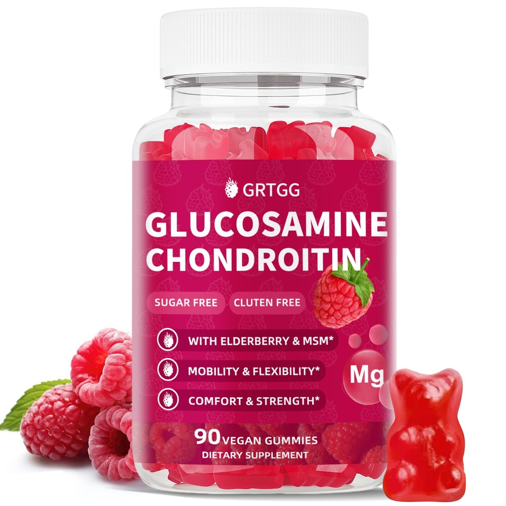 Glucosamine Chondroitin Gummies MSM 및 Elderberry 여분 힘 3000MG - 합동 지원, 성인, 남자 & 여자를 위한 산화를 억제하는 면역성이 있는 Immune 지원 보충교재 - 90의 나무 딸기 Gummies