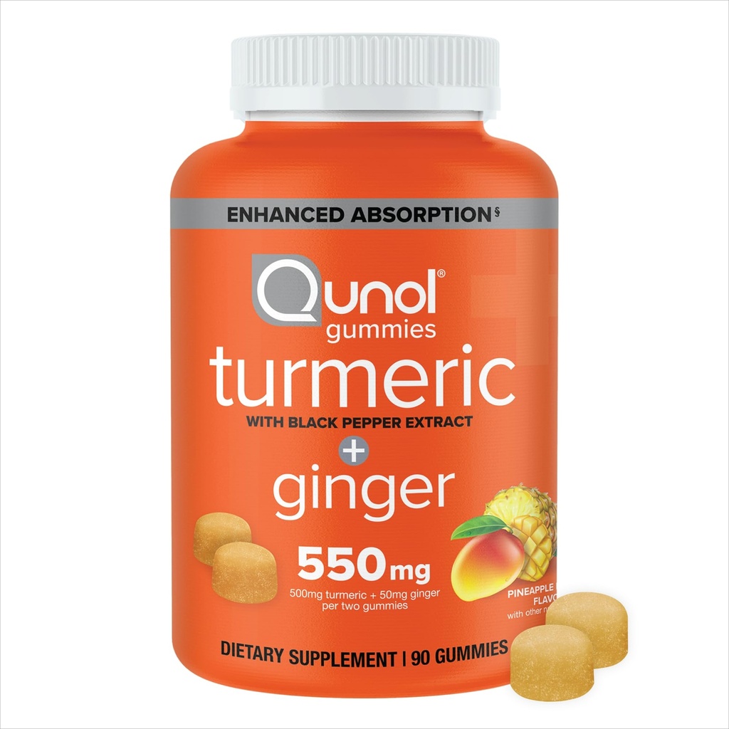 Qunol Turmeric과 Ginger 검은 후추 Gummies, Turmeric Curcumin 보충교재, 합동 건강 지원 거미, 90ct Gummies