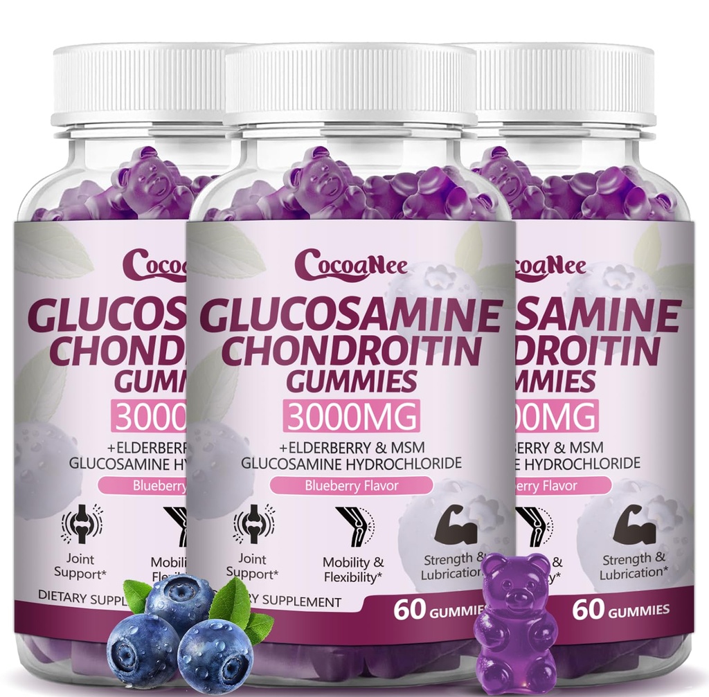 3 팩 3000MG 글루코사민 Chondroitin Gummies, MSM & Elderberry, Flexibility, Antioxidant Immune 지원을 가진 여분 힘 합동 지원 보충교재 성인, 남자 & 여자 180Cts