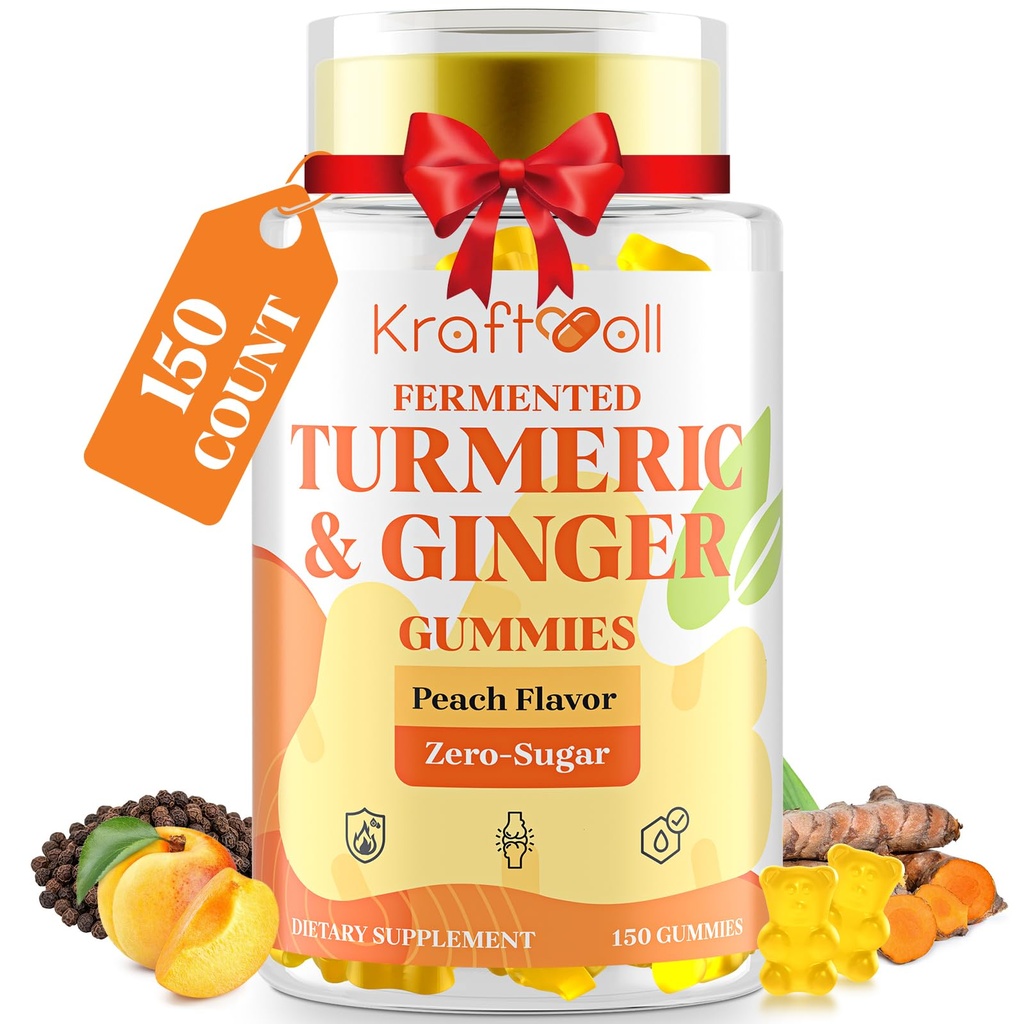5 달 공급 검은 후추와 심황과 거미 Gummies, 합동 안락 & Mobility를 위한 발효된 심황, 비타민 D3 + K2를 가진 설탕 자유로운, 자연적인 복숭아 풍미 – 150 Gummies