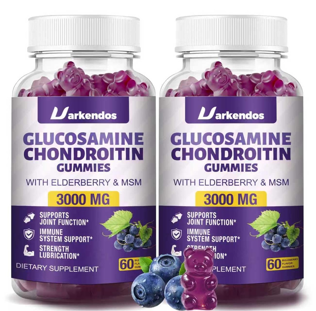 2는 MSM & Elderberry 여분 힘을 가진 3000MG 글루코사민 Chondroitin Gummies를 포장합니다 - 합동 지원, 성인, 남자 & 여자를 위한 산화 방지제 Immune 지원 보충교재 - 120 블루베리 Gummies