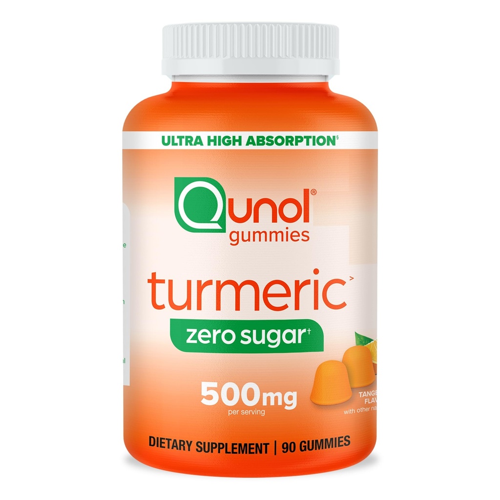 Qunol Zero Sugar Turmeric Gummies, 500mg Turmeric Curcumin, 합동 지원 보충교재, 매우 높은 흡수 Turmeric Curcumin, 채식주의자, 글루텐 자유로운, 90 조사를 가진 거미