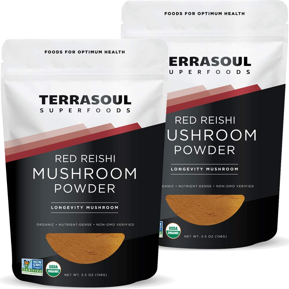 Terrasoul Superfoods Organic Reishi 버섯 분말 (4 : 1 추출물), 11 Oz (2 팩) - 면역 부스트 | 커피 증강 인자 | Deeper Sleep