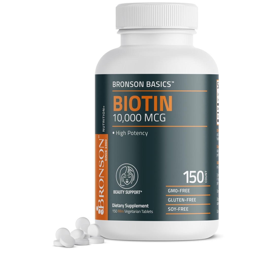 Bronson Biotin 10,000mcg는, 건강한 머리, 피부 및 못, 채식주의자, 비 GMO, 150의 정제를 지원합니다