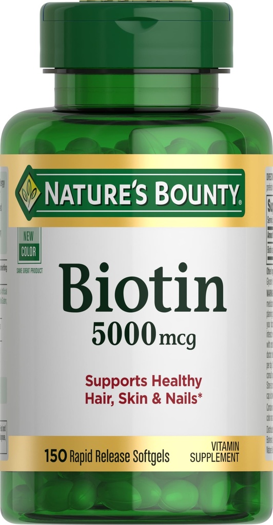 Nature 's Bounty Biotin, 셀룰러 에너지 및 건강한 모발, 피부 및 손톱, 5000 mcg, 150 Softgels에 대한 Metabolism 지원