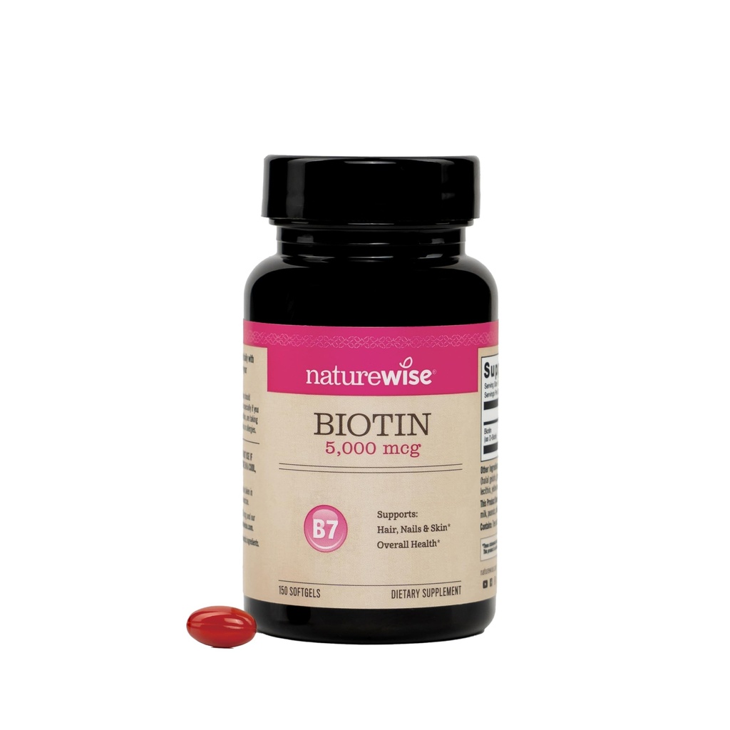 NatureWise Extra Strength Biotin 5,000 mcg Softgels - 머리 성장 여자 & 남자 + 피부 & 못 지원을위한 Biotin - Non-GMO, 미국 제조 - 150 Softgels [150-Day 공급]