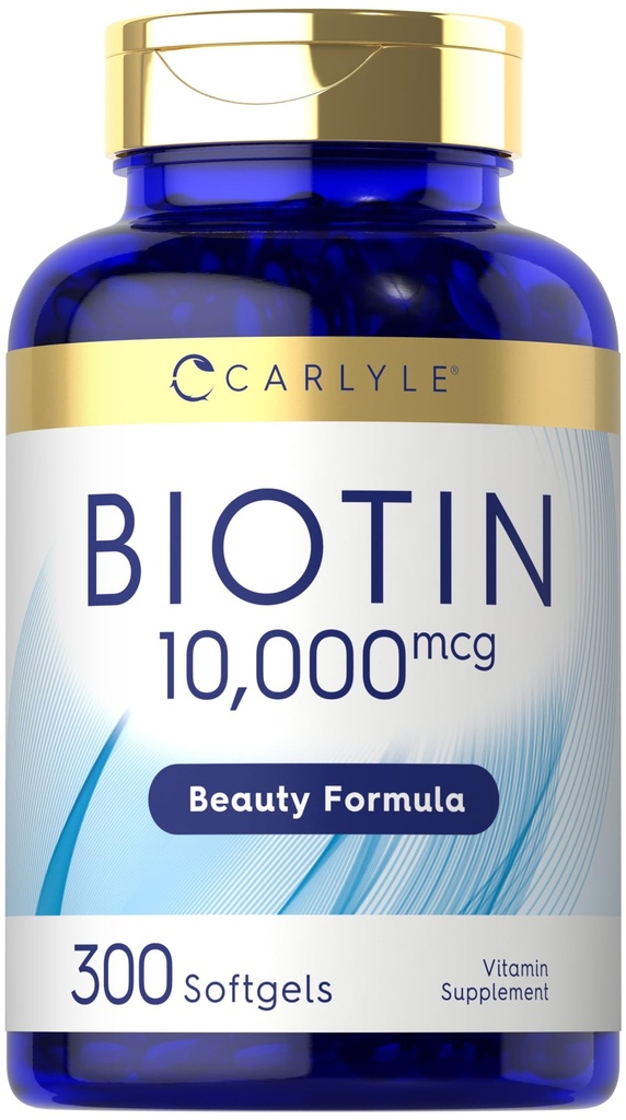 Carlyle Biotin 10000mcg | 300 Softgels | 머리, 피부, 손톱의 최대 강도 | 비 GMO, 글루텐 무료 보충