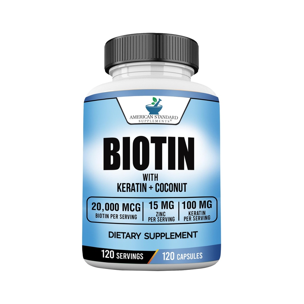 미국 기준은 Keratin, 야자열매 분말 및 아연, 여자와 남자를 위한 Biotin 보충교재, 120의 Veggie 캡슐, 120의 일 공급을 가진 Biotin 20,000mcg를 보충합니다