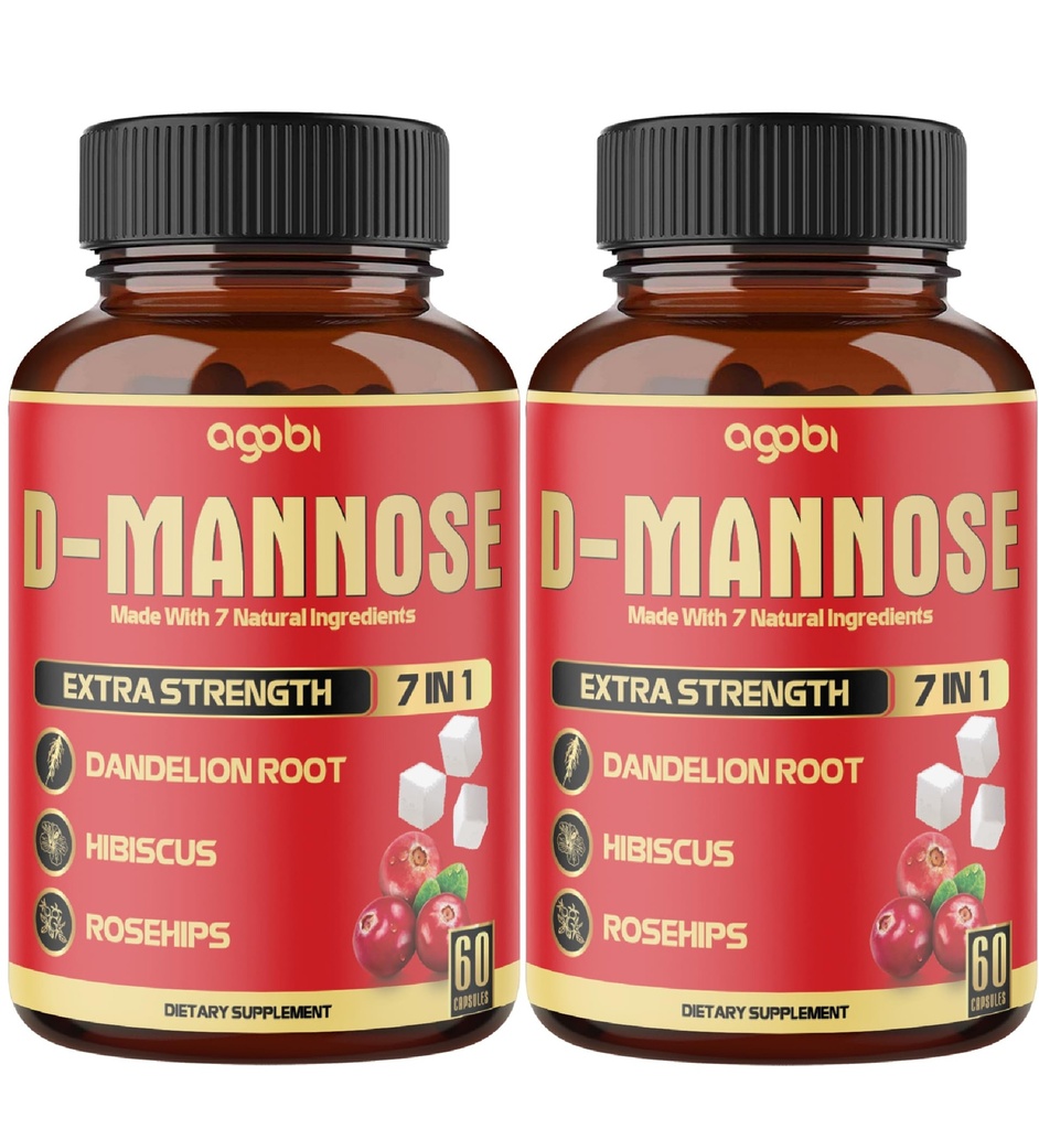 2 팩 60 카운트 4 달 - D-Mannose 캡슐 - 천연 Urinary Tract Health & Immune Support - 7in1 with Cranberry, Dandelion, Hibiscus & More