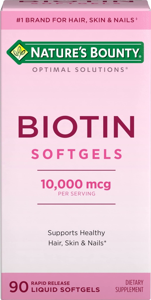 Nature's Bounty Biotin 10000mcg 보충교재는, 건강한 머리, 피부 및 못, Biotin를 가진 최선 해결책 머리 비타민, 90 급속한 방출 액체 Softgels를 지원합니다