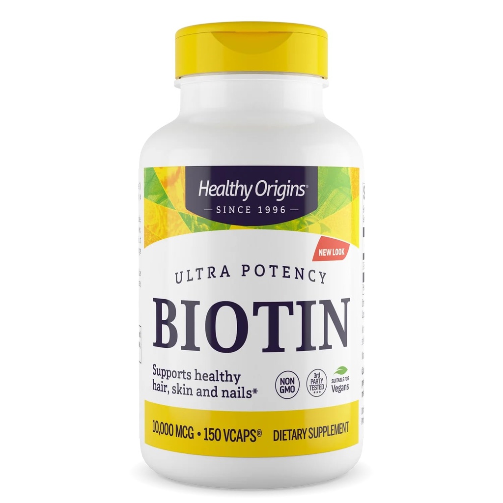 건강한 근원 Biotin 10,000 mcg (USP 급료, 비 GMO, 글루텐 자유로운, 머리 지원, 못 지원), 150의 Veggie 모자
